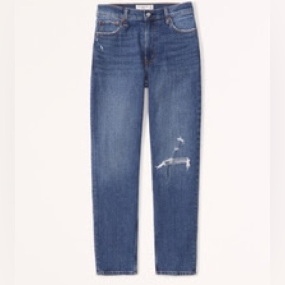Abercrombie High Rise Mom Jean in Color Dark Destroy